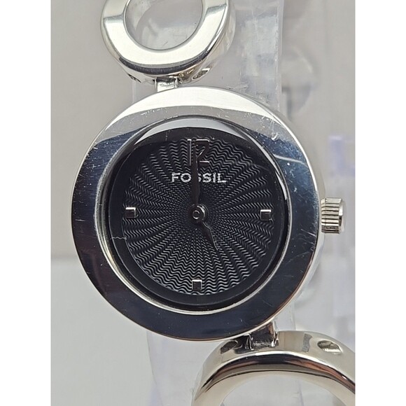 Fossil F2 ES1622 Womens Silver Circle Link Black Dial Watch Quartz New Battery main image 10